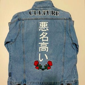 Denim jacket with embroidered roses